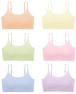 lot 13342 image: Finihen 6-Piece Seamless Pullover Bralette Set Pastel Colors Scalloped Hem