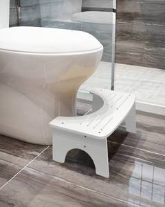 lot 13346 image: JACNITAD White Toilet Step Stool with Curved Cutout and Slotted Top