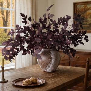 lot 13349 image: HyeFlora Set of 4 Artificial Burgundy Leaf Branches w Berry Clusters 28.7in