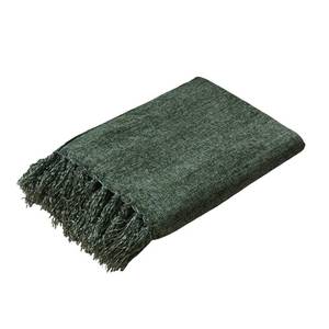 lot 13357 image: Yoenillo Dark Green Chenille Throw Blanket w Tassel Fringe