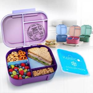 lot 13374 image: KARRICO Leakproof Bento Lunch Box, 3-Compartment, Extra Large, Lilac & Blue