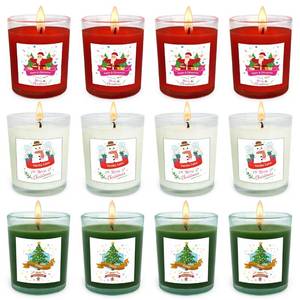 lot 13387 image: Christmas Scented Glass Votive Candle Set - 12 Pack, Holiday Fragrances Apple & Cinnamon, Vanilla Cake, and Cedar - Festive Decor Candles for Home Parties Gifts