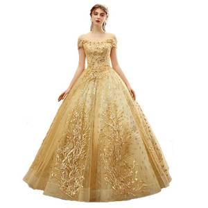 lot 13392 image: Asulla Luxury Appliqued Beaded Quinceanera Dresses Off Shoulder A Line Long Formal Evening Ball Gowns Gold 6