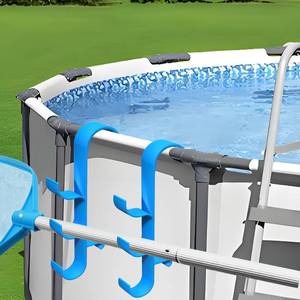lot 13395 image: KIXILO 2 Pack Poolside Pool Leaf Skimmer Net Holder,Above Ground Pool Pole Hanger, Above Ground Pool Accessories,Adjustable Telescopic Pool Pole Hooks,Pool Brush Hanger Tool Pool (Blue)