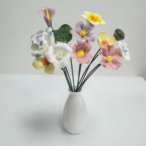 lot 13397 image: 12 Pcs Handmade Ceramic Flowers Decor,Porcelain Flower Plant stakes for Outdoor Plants,Mini Flowers for Crafts Decorative Plant Stakes,Lawn Ornaments Kitchen Bouquet Office Decor (12, White Purple)