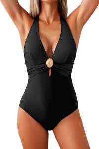 lot 14129 image: Eagerbuy One Piece Swimsuit Halter Monokini Color Block Sz. L