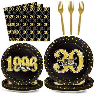 lot 14149 image: ZOIIWA 30th Birthday Party Disposable Tableware Set, 96pc