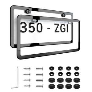 lot 14208 image: Deselen License Plate Frame Black Chrome Stainless Steel 2-Pack