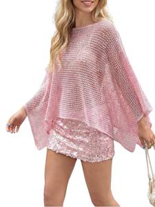 lot 14236 image: Verdusa Womens Sheer Poncho Crochet Sequin Tops Party Concert Outfits Pink