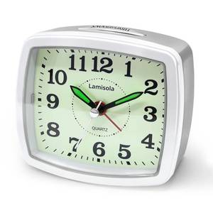 lot 14248 image: Lamisola Analog Travel Alarm Clock for Bedroom, Small Desk Clock Silver