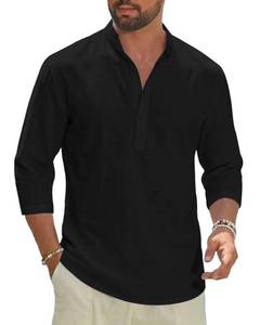 lot 14258 image: XINGCOOL Mens Cotton Linen Henley T-Shirt 34 Sleeve Regular Fit Hippie Casual Summer Beach T-Shirts Black XXL