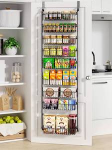 lot 19556 image: Delamu 8-Tier Over-the-Door Pantry Organizer Rack Black Metal 65.4in