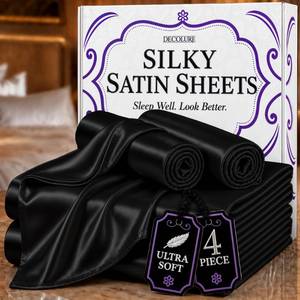 lot 19559 image: Decolure Silky Satin Sheets 4-Piece Set Black Ultra Soft
