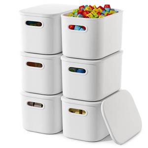 lot 19562 image: ORGIDOL White Plastic Storage Bins w Lids and Cutout Handles, Set of 6