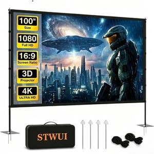 lot 19564 image: STWUI 100in 169 Portable Projector Screen w Stand, Carry Bag, Stakes & Ropes  Retail $109.99