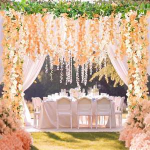 lot 20014 image: Thiccywoov 4pcs Wisteria Artificial Flowers Garland, 7.2FtPiece Wisteria Hanging Flowers Garland for Wedding Arch Decoration Outdoor Ceremony Home Backdrop Garden (Champagne,Orange)