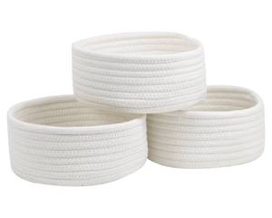 lot 20018 image: 3 Pack Small Woven Cotton Rope Baskets for Organizing, White