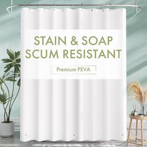 lot 20019 image: AmazerBath Shower Curtain Liner, 72x72 Plastic White Shower Curtain Liner, Cute Waterproof PEVA Shower Curtains, Lightweight Shower Curtains for Bathroom with Magnets and 12 Grommet Holes