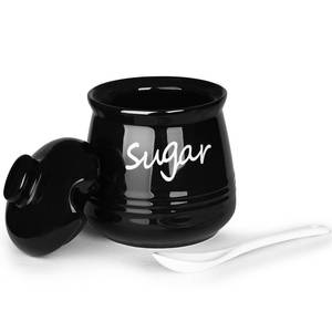 lot 20023 image: HAOTOP 12oz Ceramic Sugar Bowl with Lid and Spoon (Black)