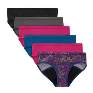 lot 20032 image: Hanes Girls Hipster Period Underwear, Comfort, Period. Panties, Moderate Protection, 5-Pack Size 12
