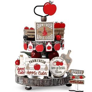 lot 20036 image: FairySandy 19 Pcs Apple Orchard Fall Tiered Tray Decor Set