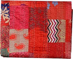 lot 20370 image: GDONLINE Handmade Silk Kantha Quilt 60 x 40 Red