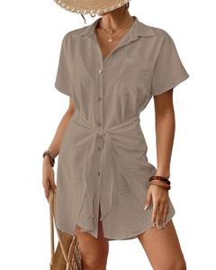 lot 20380 image: Bsubseach Womens Swimsuit Cover-Up Shirt Brown S