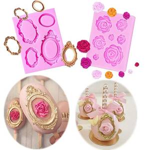 lot 20397 image: Rose Flower Cake Frame Silicone Mold Set