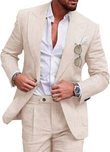 lot 20444 image: UNINUKOO Mens Linen 2-Piece Suit Set, Beige, XS  Retail $129.99
