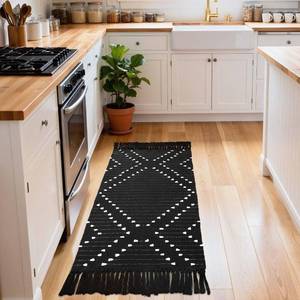 lot 20454 image: LIVEBOX Boho Black Kitchen Runner Rug 2 x 4.3