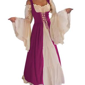 lot 20464 image: ABaoWedding Renaissance Medieval Style Lace-Up Overdress & Chemise Set, Magenta