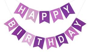 lot 20480 image: Kinglake Garden Happy Birthday Banner Purple Cardstock Pennant Garland
