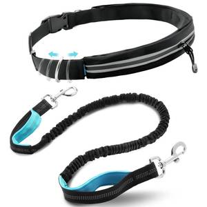 lot 20497 image: Waist Leash for Medium Large Dog Walking, Hand Free Leash with Zipper Pouch
