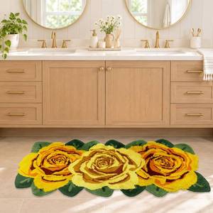 lot 9776 image: USTIDE Fluffy Rose Rug Yellow Rose Runner Nonslip Handmade Rug Modern Carpets Washable Floor Runner Mats for Living Room, Laundry Room, Hallway, and Bathroom High Pile
