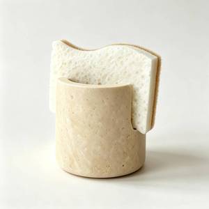lot 9794 image: Natural Travertine Sponge Holder, Quick-Dry Stone Sink Caddy Organizer