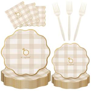 lot 9803 image: Havawish 96 Pcs Engagement Party Supplies Bridal Party Cocktail Napkins Plates with Forks Its Official Tableware Set Disposable Dinnerware for Wedding Bridal Shower Decoration Serve 24