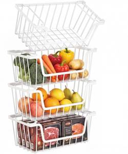 lot 9806 image: SUNALLY Stackable Storage Bins 4 Pcs Wire Baskets Freezer Organizer, White