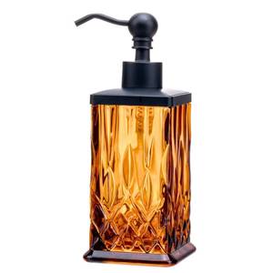 lot 9817 image: ZIVQEXMURL 10Oz Amber Soap Dispenser, Square Thick Glass & Zinc Alloy Pump