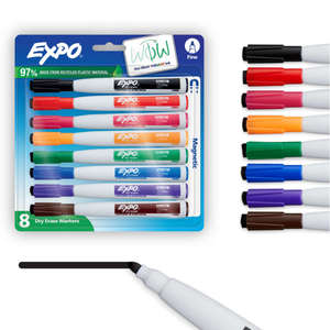 lot 10077 image: EXPO Magnetic Dry Erase Markers with Eraser  Assorted Colors  Fine Tip  8 Count