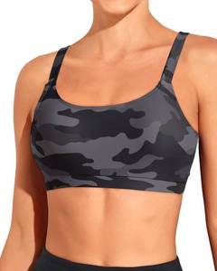 lot 10097 image: Tempt Me Women Black Grey Camouflage Sports Bra Swim Crop Tops Only M