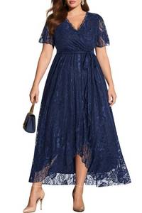 lot 10099 image: Pinup Fashion Plus Size Formal Wedding Guest Cocktail Navy Lace Long Dress, Size 14W