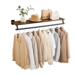 lot 11038 image: SONGMICS Wall Mounted Clothes Rack with Top Shelf, Hanging Rod