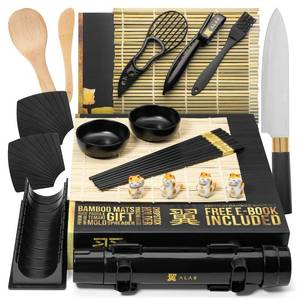 lot 11051 image: Alas Sushi Making Kit- Complete Sushi Making Kit for Beginners & Pros Sushi Makers, Perfect Sushi Making Kitchen Accessories Like Sushi Knife, 2 Sushi Mats, Rice Bazooka, Dipping Plate, & More (Black)