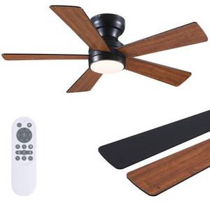 lot 11052 image: BYKISTOK Ceiling Fans with Lights Flush Mount - 46in Low Profile Ceiling Fan Remote Control with 5 Dual-Sided Blades, Reversible 6 Speeds, Dimming & 2H Timing, Indoor Fan Light for Bedroom, Kitchen