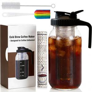 lot 11055 image: Cold Brew Coffee Maker, 64oz Glass Mason Jar Pitcher with Lid, Filter & Mat