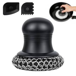 lot 12707 image: AGNG IGFE 316 Upgraded Cast Iron Scrubber with Pan Scraper,Cast Iron Cleaner for Grill Pan Skillet Wok Carbon Steel,Ergonomic to Hold Easy to Use Dishwasher Safe ((Large Chain Mail))
