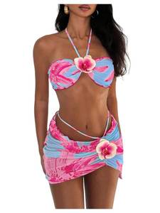 lot 12710 image: SOLY HUX Womens 3 Piece Bikini Set Floral Halter Swimsuit S