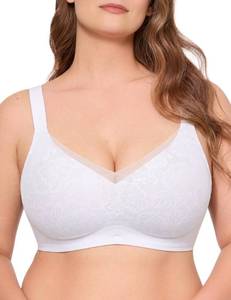 lot 12712 image: Vertvie Wireless Jelly Bra Seamless Supportive Crossover, White Lace, XXL