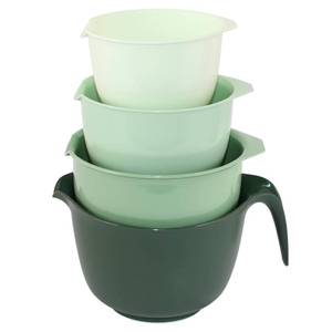 lot 12735 image: Glad Mixing Bowls with Pour Spout, Set of 3 - Nesting Plastic Bowls (1.2qt, 2.8qt, and 3qt with Handle) - Non Slip Base, Dishwasher Safe Kitchen Cooking and Baking Supplies, Green
