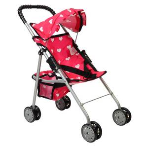 lot 12746 image: The New York Doll Collection My First Doll Stroller with Basket & Heart Design Foldable Doll Stroller, Pink